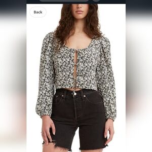 Levi's Black and White Long‎ Sleeve Crop Blouse